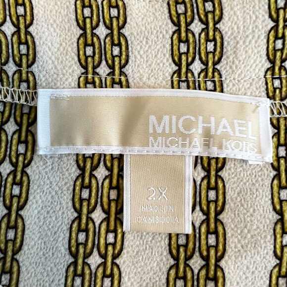 Michael Kors Top Womens 2X Cream Chain Link Print Lightweight Casual Nautical - Picture 9 of 11